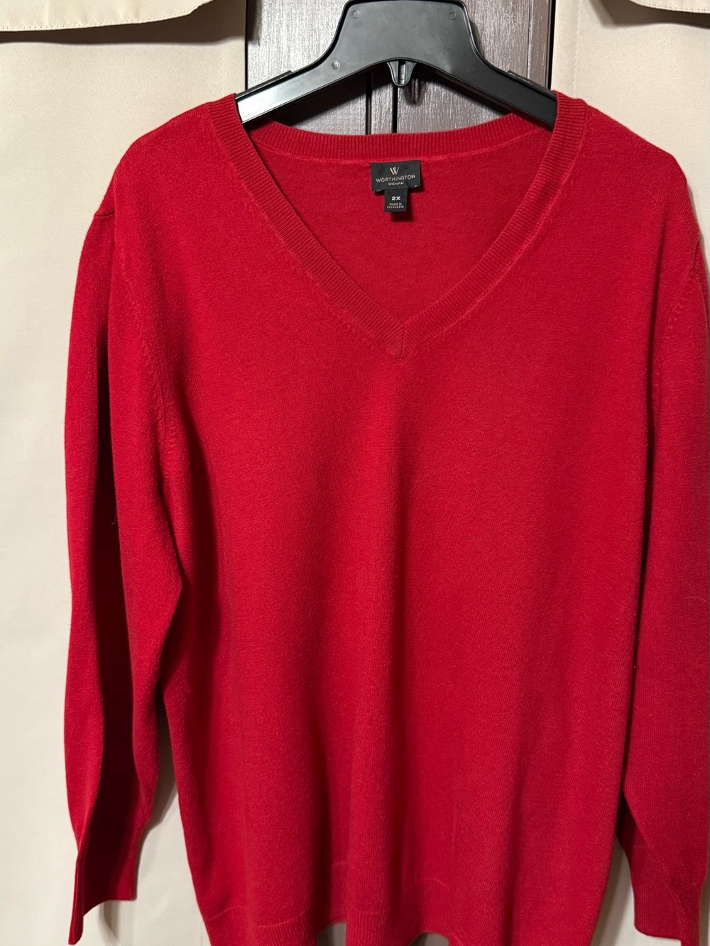 Worthington Bright Red V‑Neck Sweater - Classic Knit Pullover
